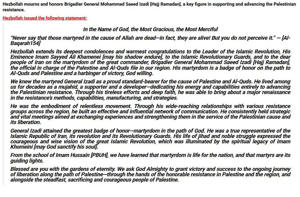 Izadi: Iran’s Proxy Architect Killed
