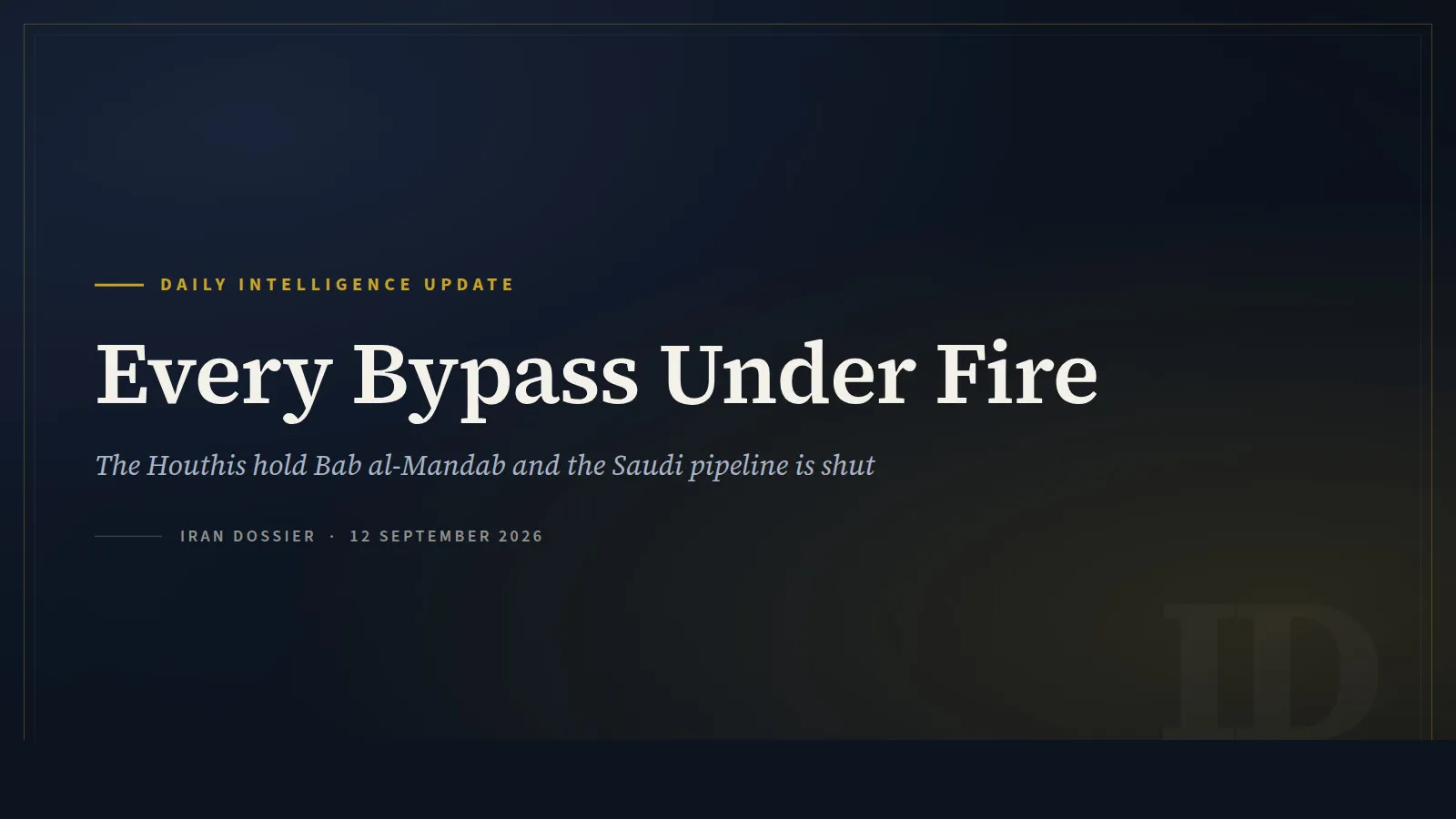 Iran Dossier daily intelligence title card for the 12 September 2026 update